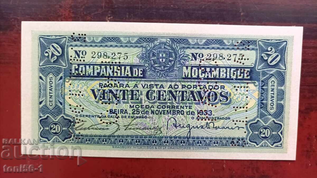 Португалски Мозамбик 20 сентавос 1933 UNC