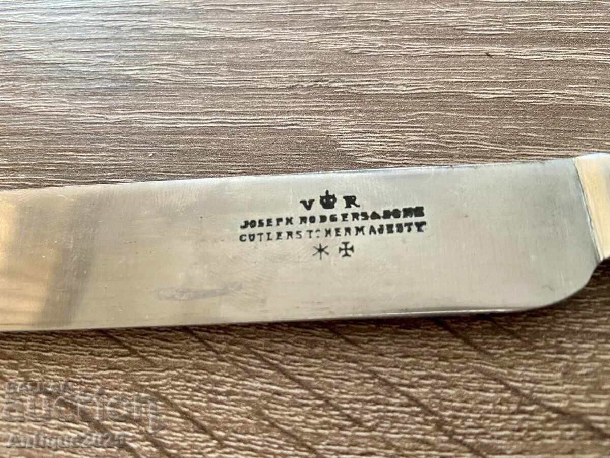 Винтидж комплект 12 ножа с кост дръжки и кутия, Англия - 7