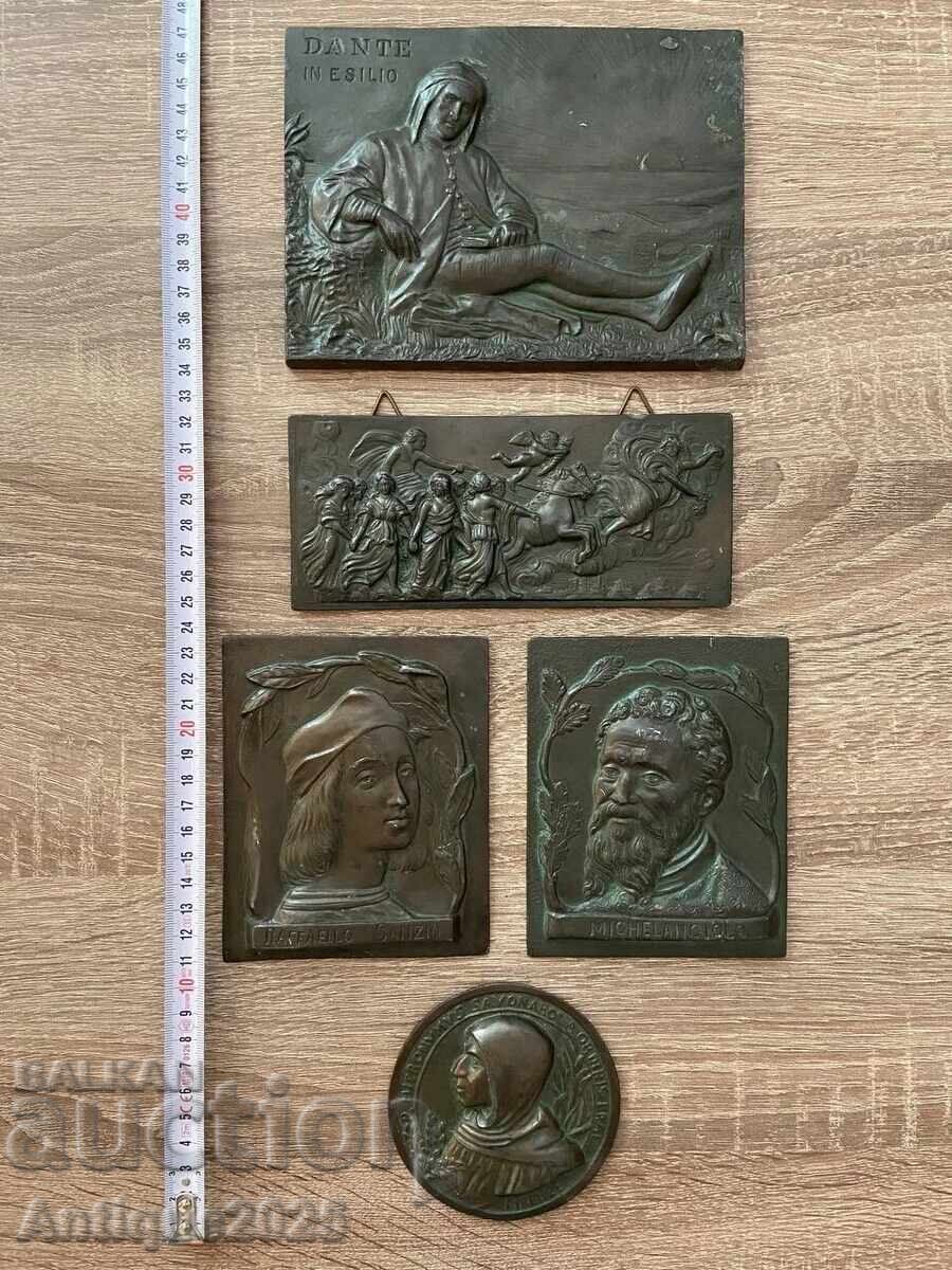 Комплект от 5 антични бронзови плаки