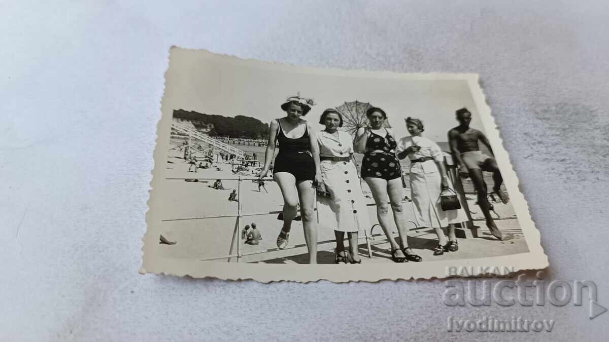Photograph: Man and Four Young Women at the Pier, 1938
