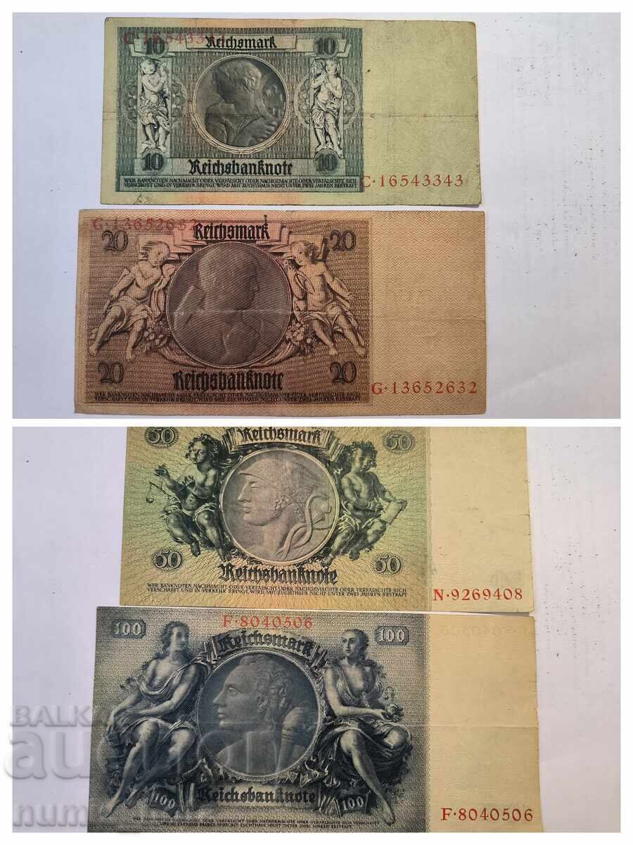 Германия лот 10, 20, 50 и 100 марки 1924 година с цена 40.00 лв. | € 20.45