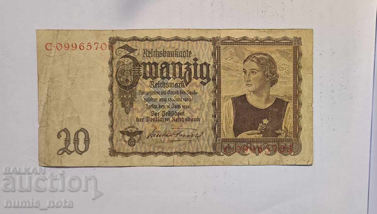 Германия 20 райхсмарки 1939 година
