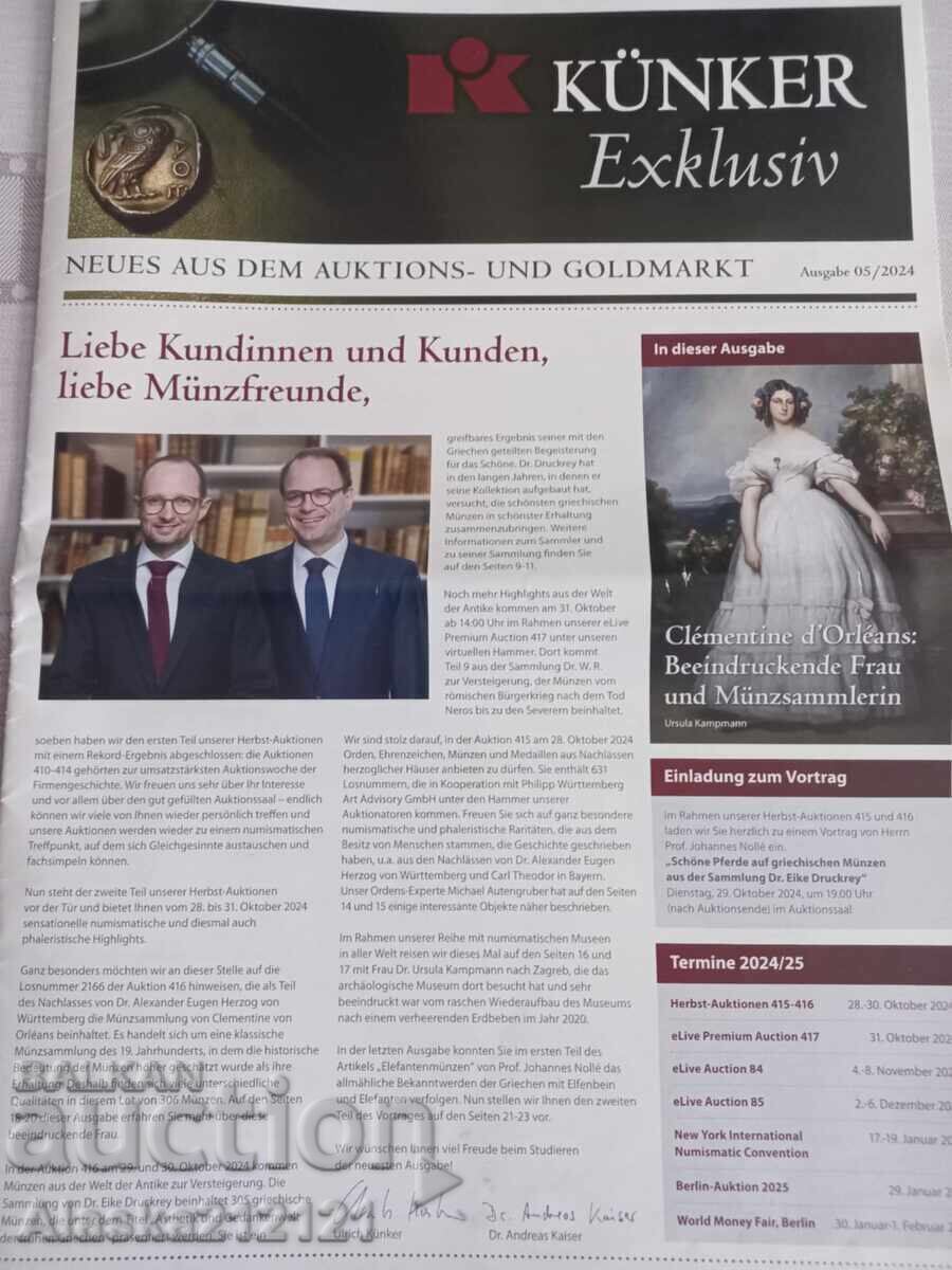 Numismatics - Brochure for valuable items and coins Kunker