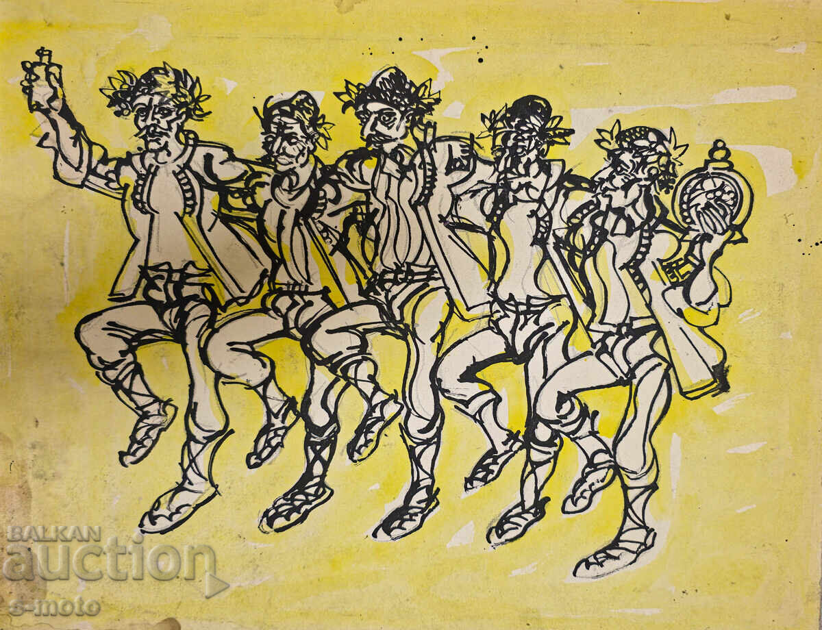 Πίτερ Ράσκοφ πίνακας ακουαρέλα / μελάνι Χοροῦ