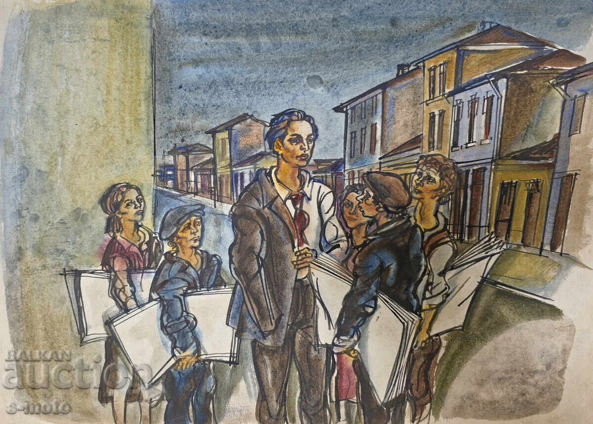 Πίτερ Ράσκοφ πίνακας ακουαρέλα πορτρέτο με τιμή 350.00 BGN | € 178.95