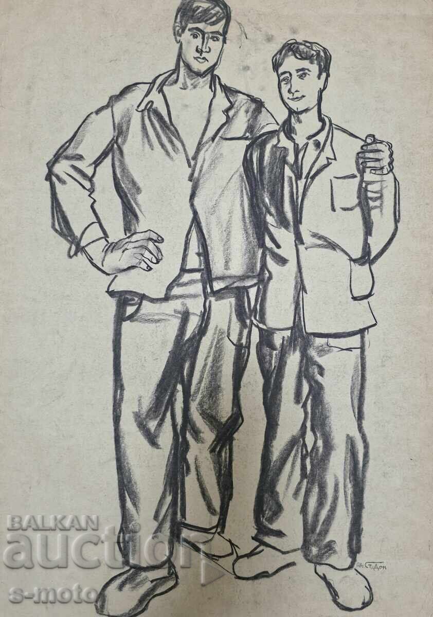 Licitație Stoian Domusciev/1935 - 2021/Portret de muncitori creion 1968