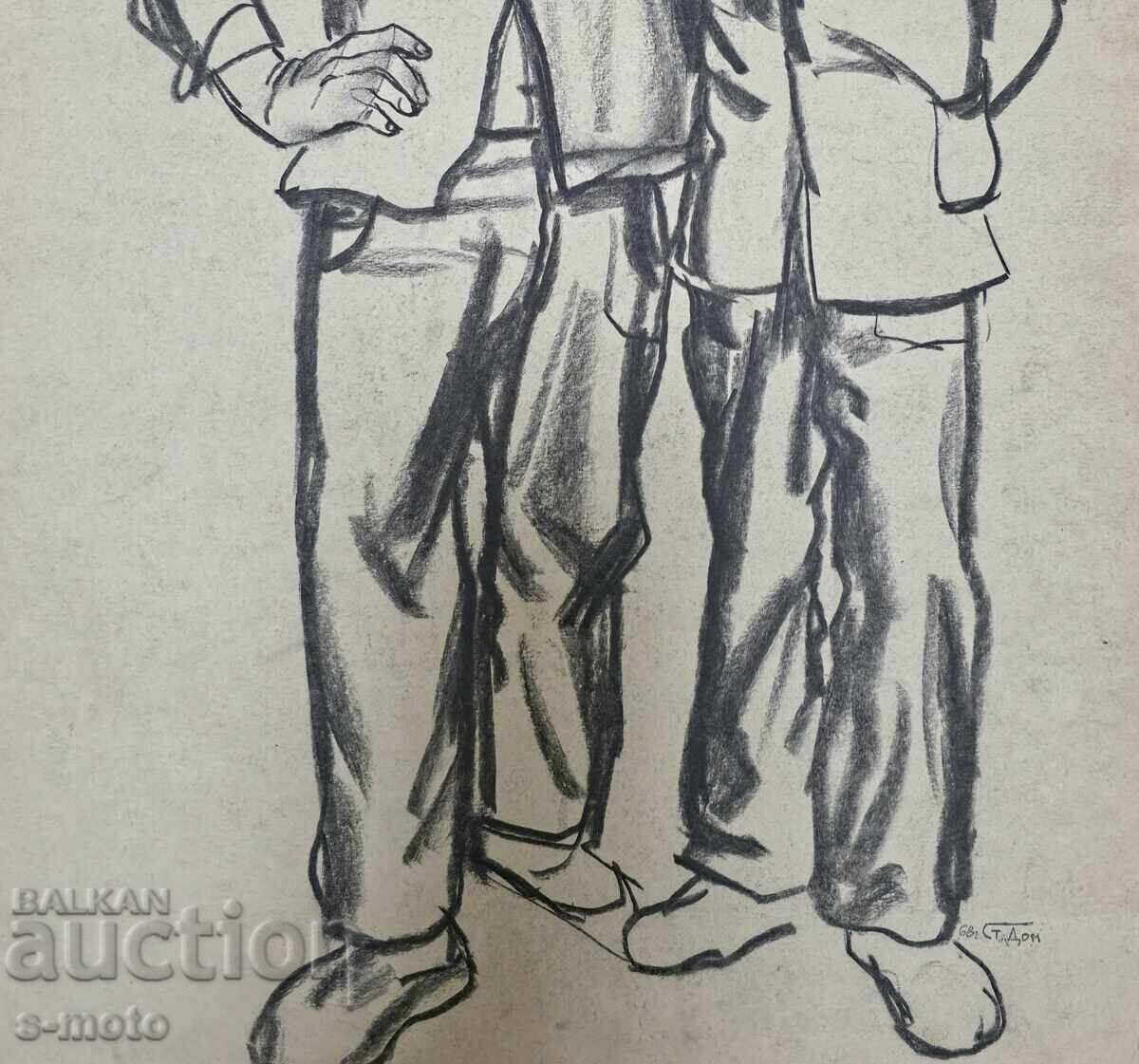 Livrarea Stoian Domusciev/1935 - 2021/Portret de muncitori creion 1968