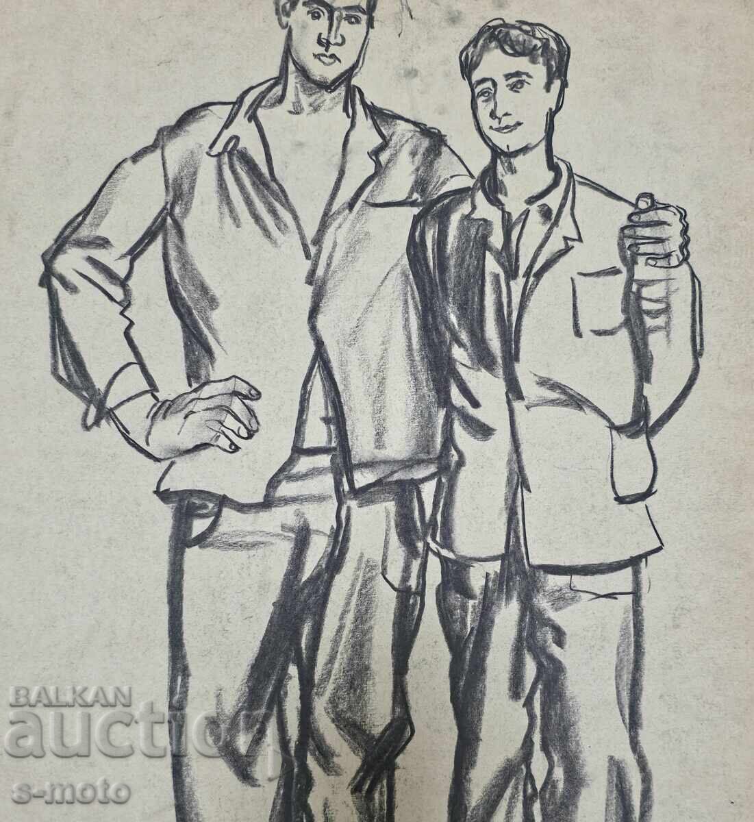 Stoian Domusciev/1935 - 2021/Portret de muncitori creion 1968 - 5