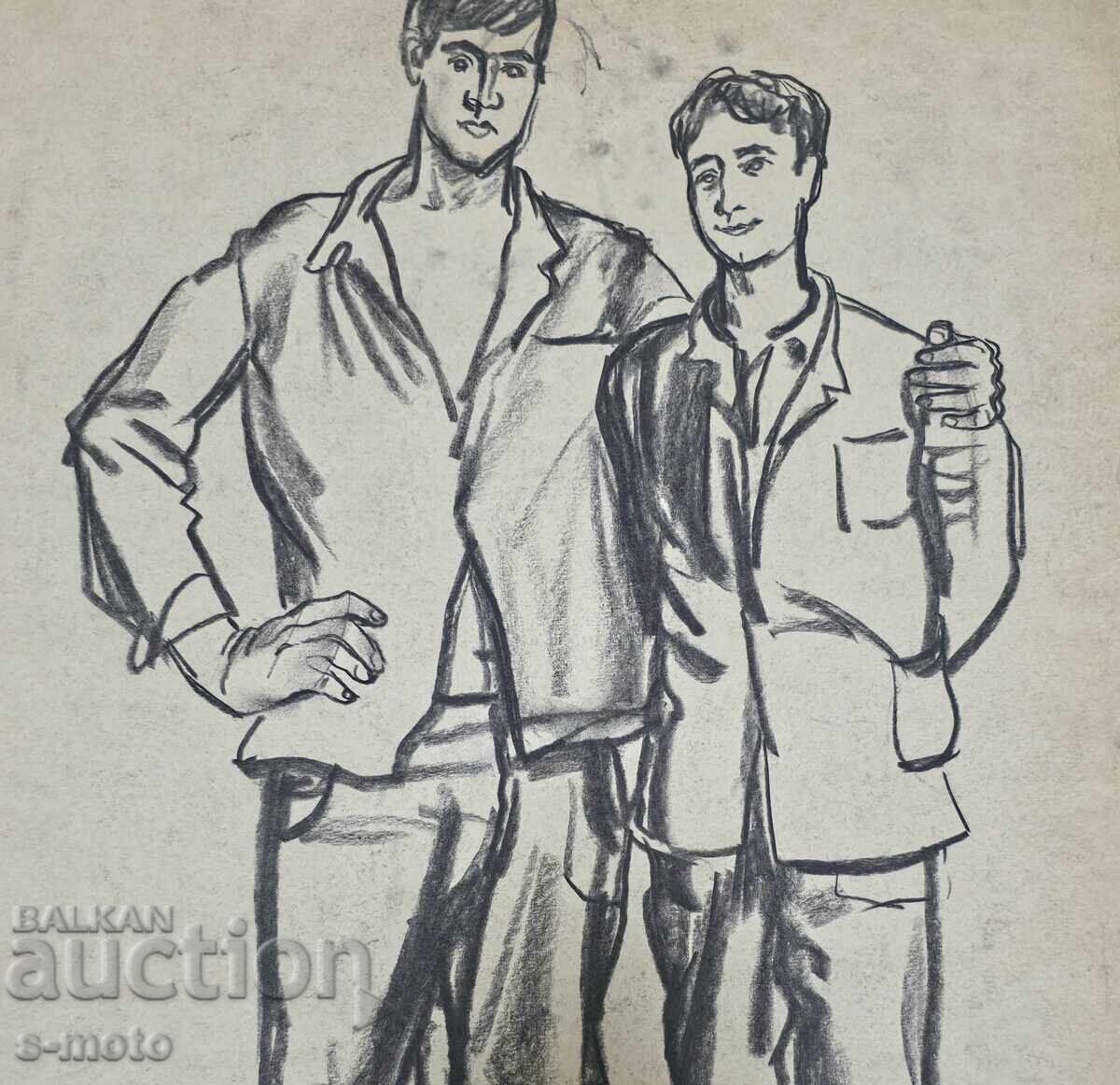 Stoian Domusciev/1935 - 2021/Portret de muncitori creion 1968 - 6