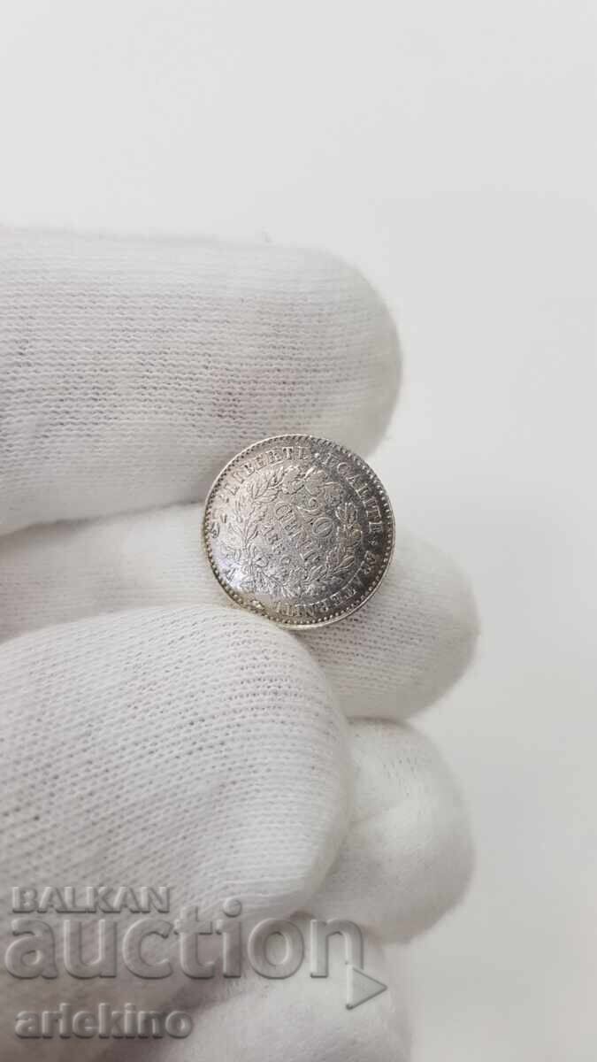 Σπάνιο γαλλικό ασημένιο νόμισμα 20 λεπτών 1850 Α - Δήμητρα με τιμή 42.00 BGN | € 21.47