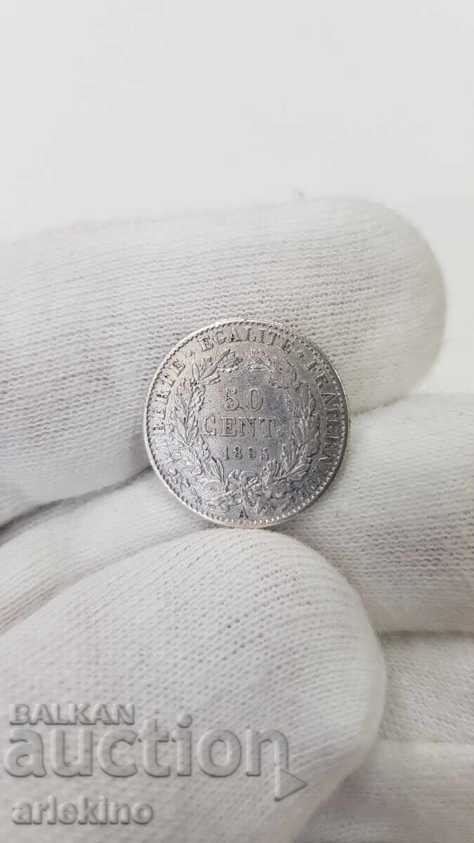 Rare French Silver Coin 50 Centimes 1895