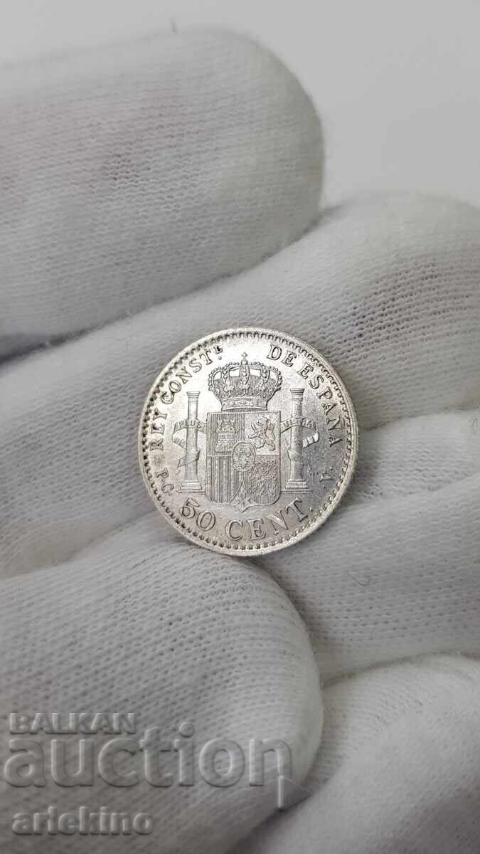 Δημοπρασία Σπάνιο ασημένιο ισπανικό νόμισμα 50 cent 1904 Alfonso XIII