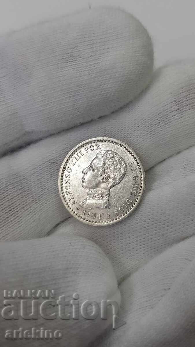 Σπάνιο ασημένιο ισπανικό νόμισμα 50 cent 1904 Alfonso XIII - 6
