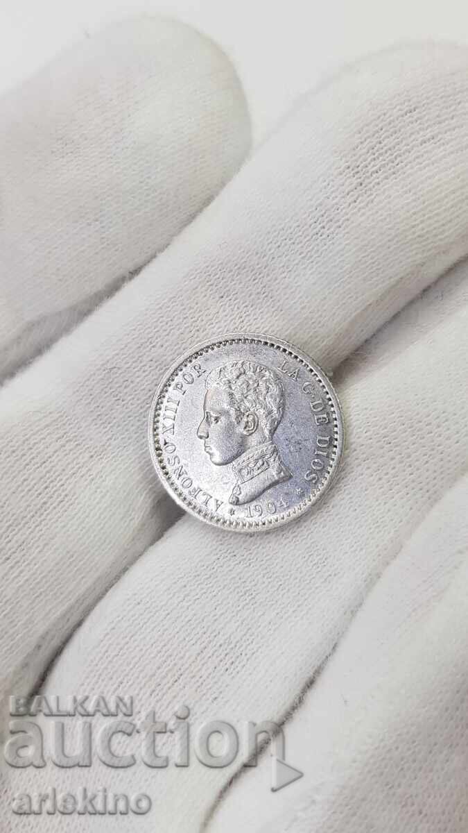 Σπάνιο ασημένιο ισπανικό νόμισμα 50 cent 1904 Alfonso XIII - 7