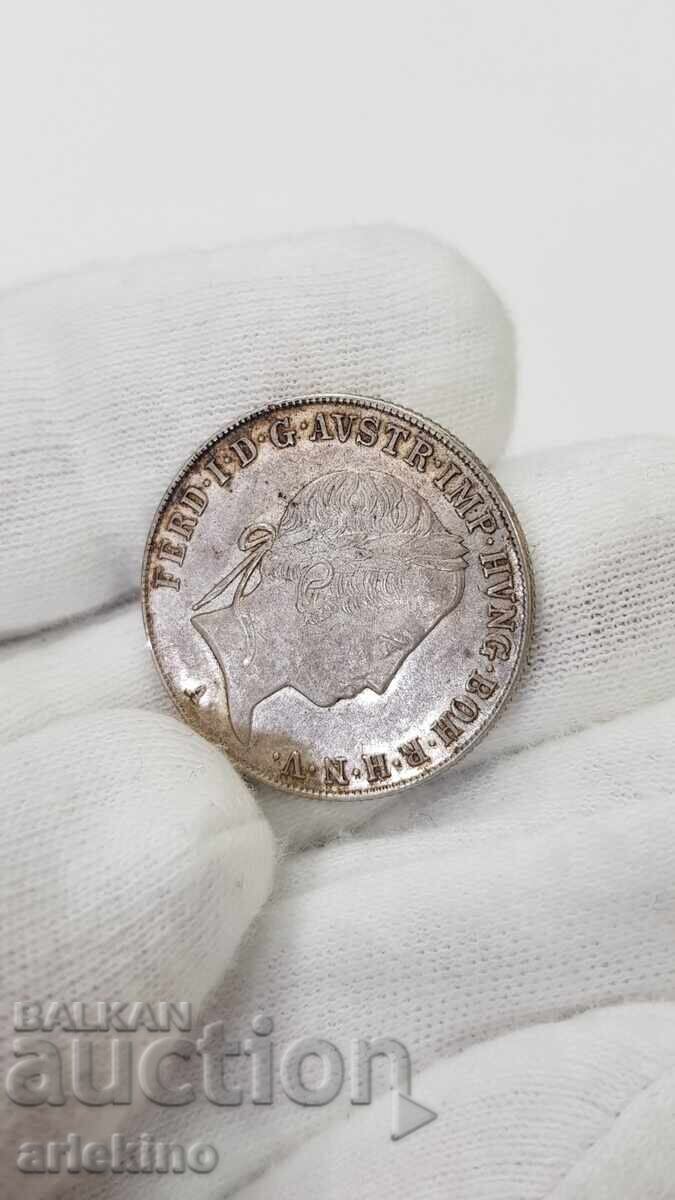 Rare silver Austrian coin 20 Kreuzer 1845 with luster - 6