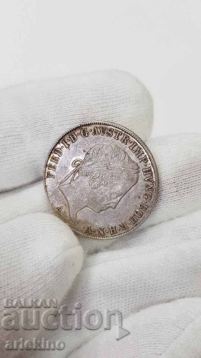 Rare silver Austrian coin 20 Kreuzer 1845 with luster - 7