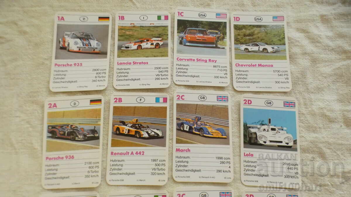 Set of 32 Cars Cards