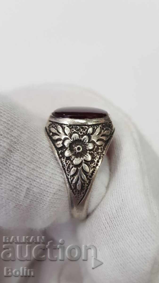 Rare silver Revival-era urban ring with carnelian, 20th century with price 120.00 BGN | € 61.36