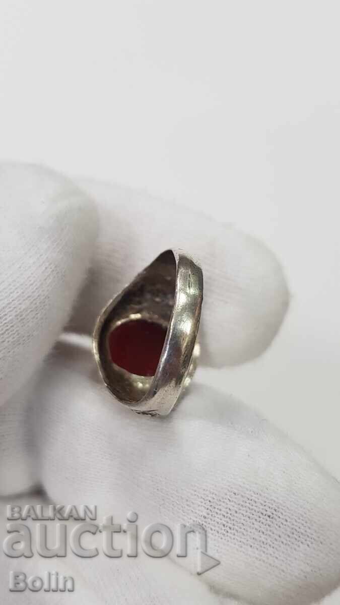 Rare silver Revival-era urban ring with carnelian, 20th century - 5
