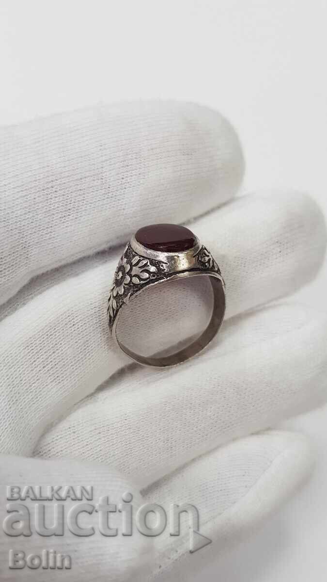 Rare silver Revival-era urban ring with carnelian, 20th century - 7