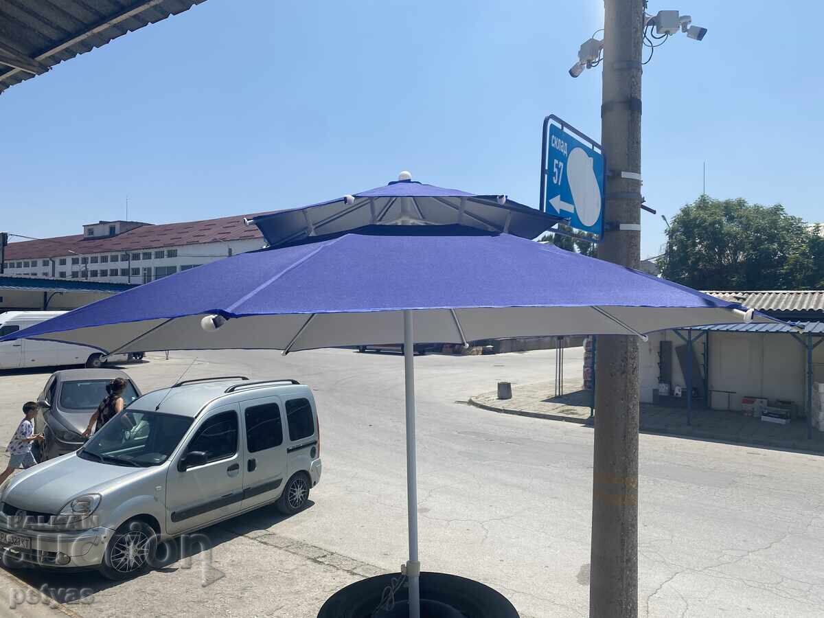 Μεγάλη ομπρέλα παραλίας με ρυθμιζόμενο κλαπέ/ σε δύο επίπεδα /