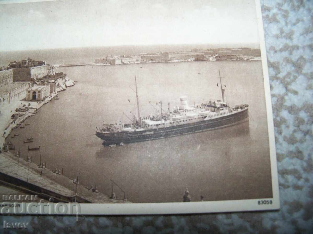 Стара пощенска картичка от Малта, параход около 1920г. с цена 10.00 лв. | € 5.11