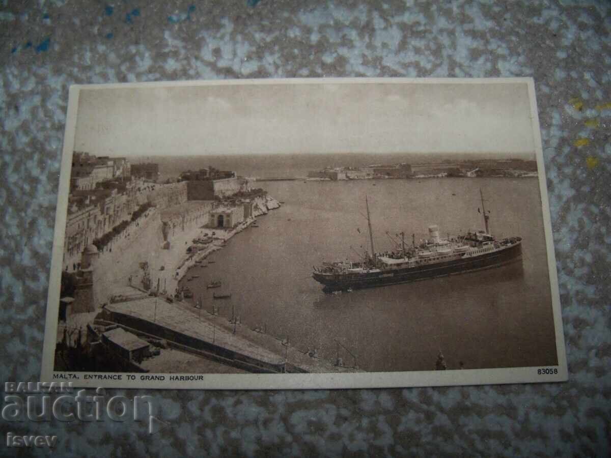 Доставка на Стара пощенска картичка от Малта, параход около 1920г.