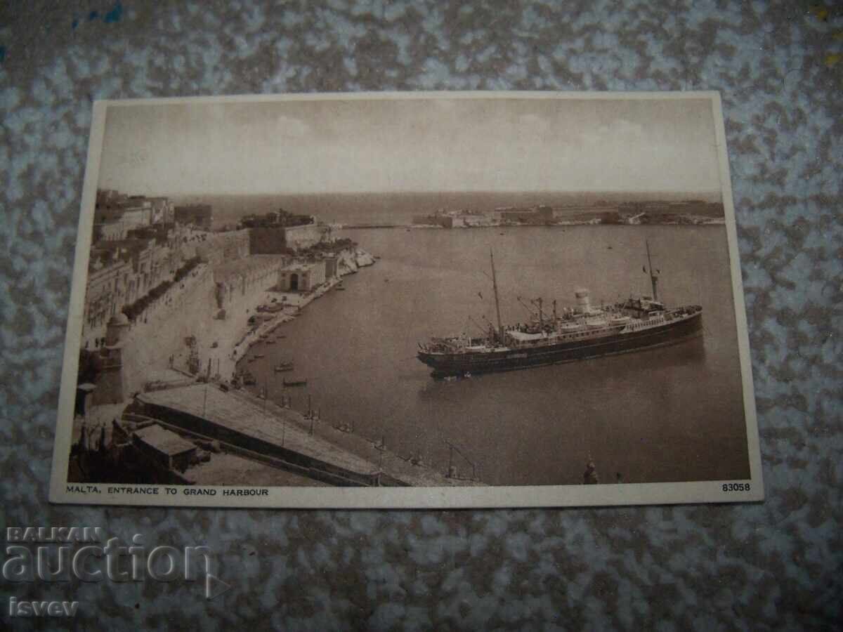 Стара пощенска картичка от Малта, параход около 1920г.