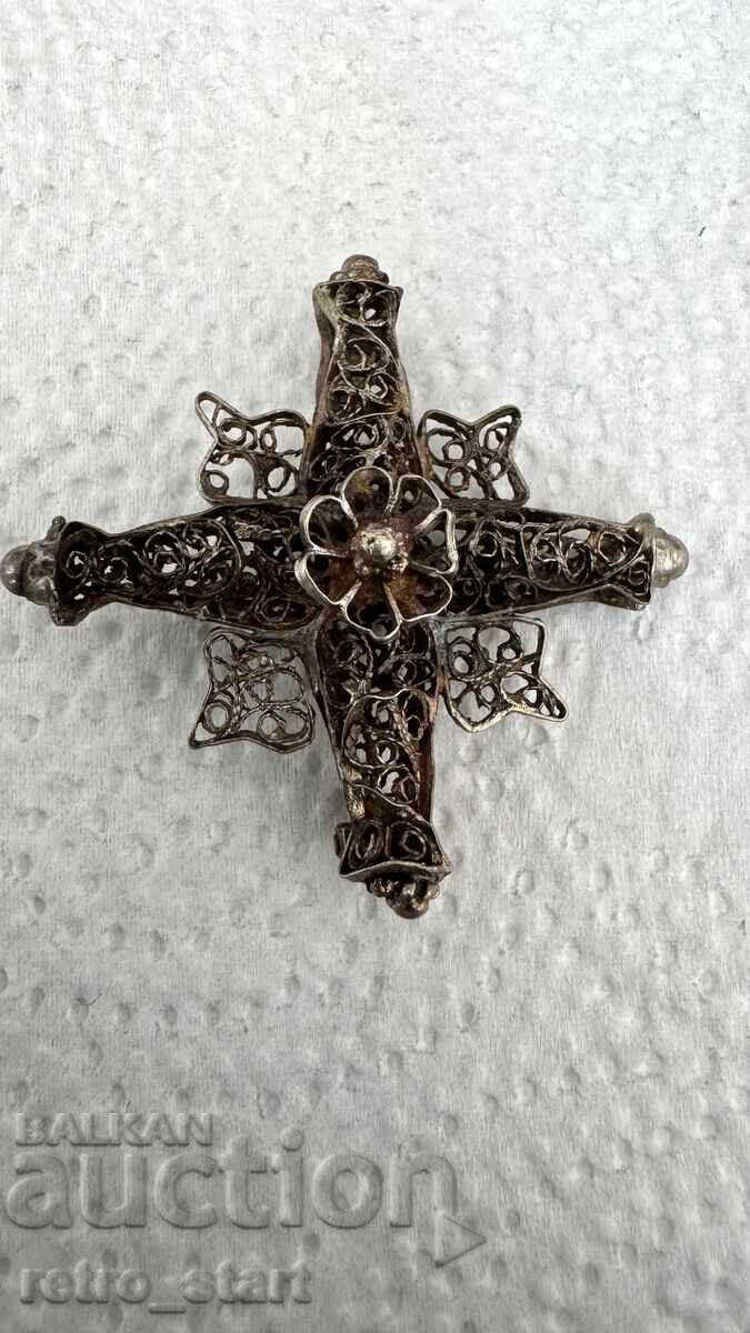 Auction Antique, Alpine silver cross, filigree around 1800 Auction Antique, Alpine silver cross, filigree around 1800
