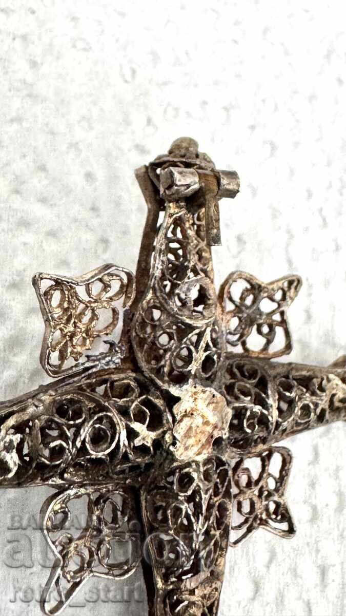 Delivery of Antique, Alpine silver cross, filigree around 1800 Delivery of Antique, Alpine silver cross, filigree around 1800