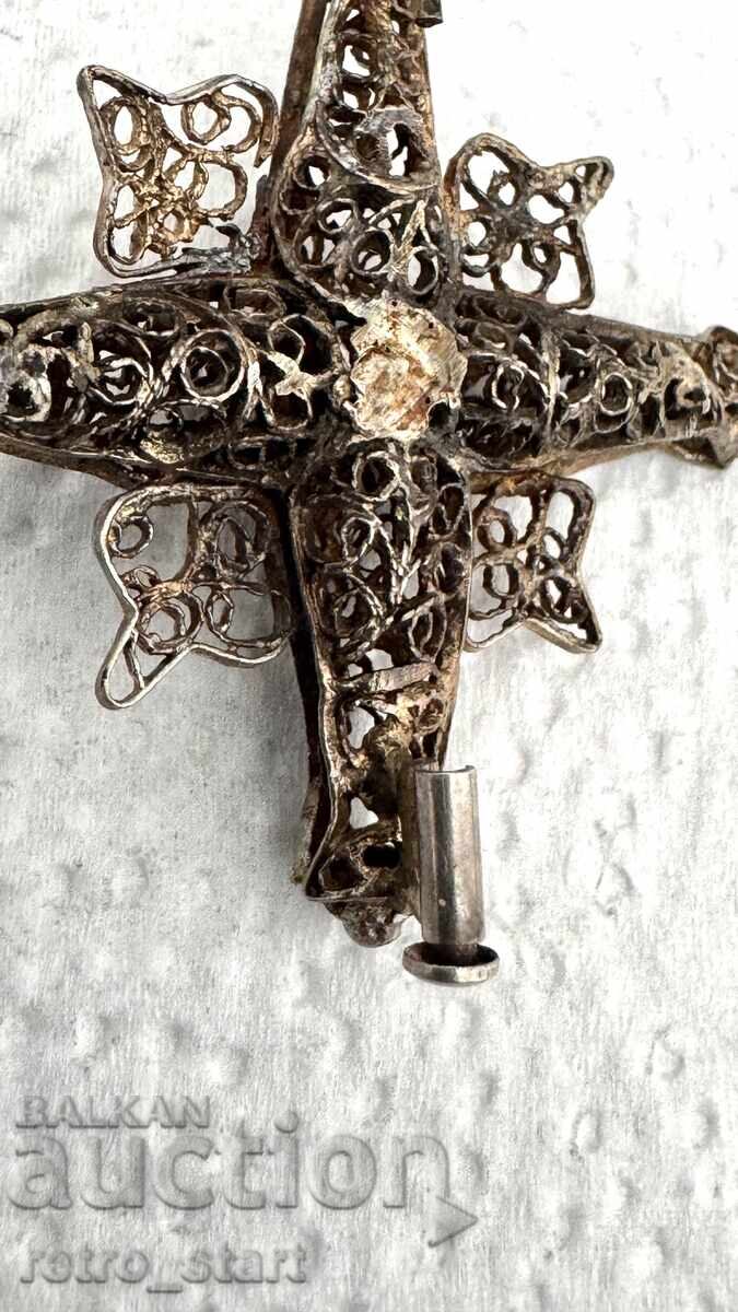 Antique, Alpine silver cross, filigree around 1800 - 5 Antique, Alpine silver cross, filigree around 1800 - 5
