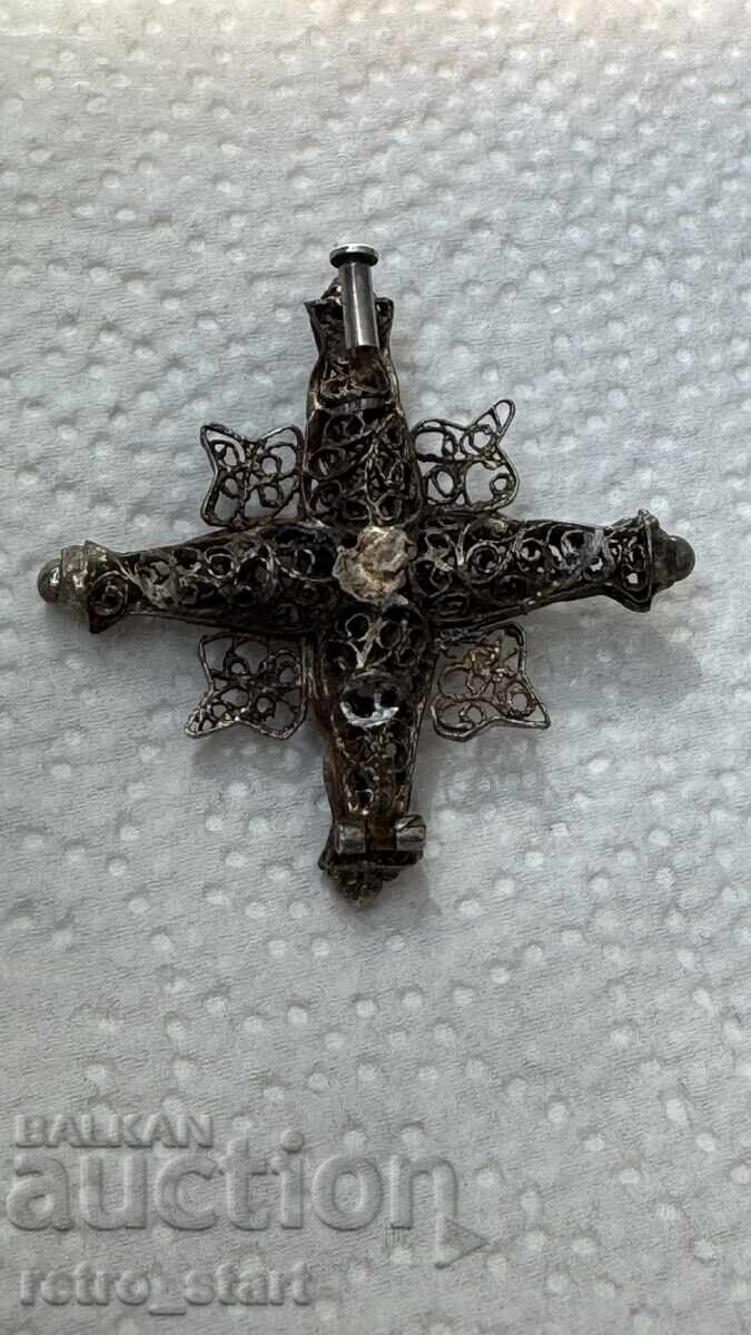 Antique, Alpine silver cross, filigree around 1800 - 6 Antique, Alpine silver cross, filigree around 1800 - 6