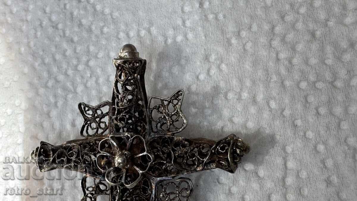 Antique, Alpine silver cross, filigree around 1800 - 7 Antique, Alpine silver cross, filigree around 1800 - 7