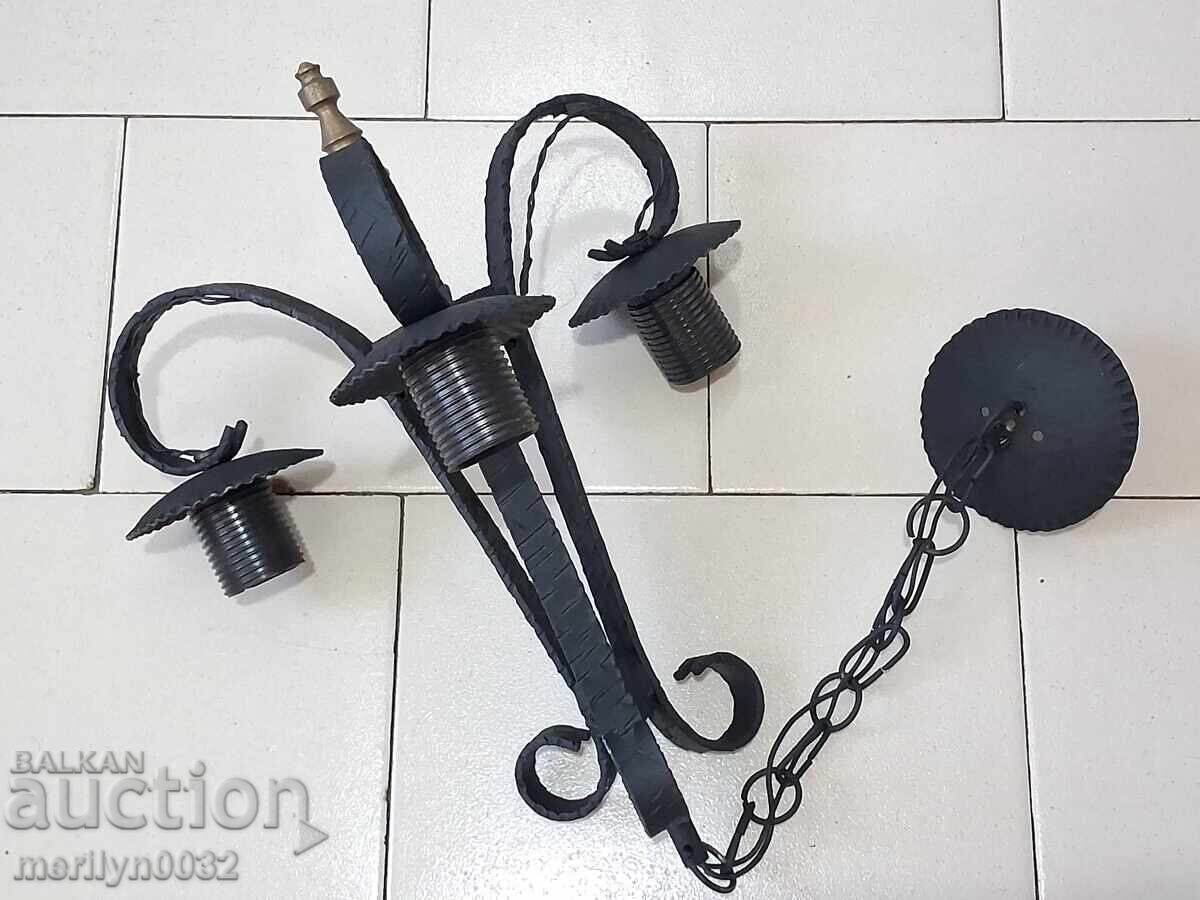 Old wrought iron engraved chandelier lamp without lampshade with price 64.00 BGN | € 32.72
