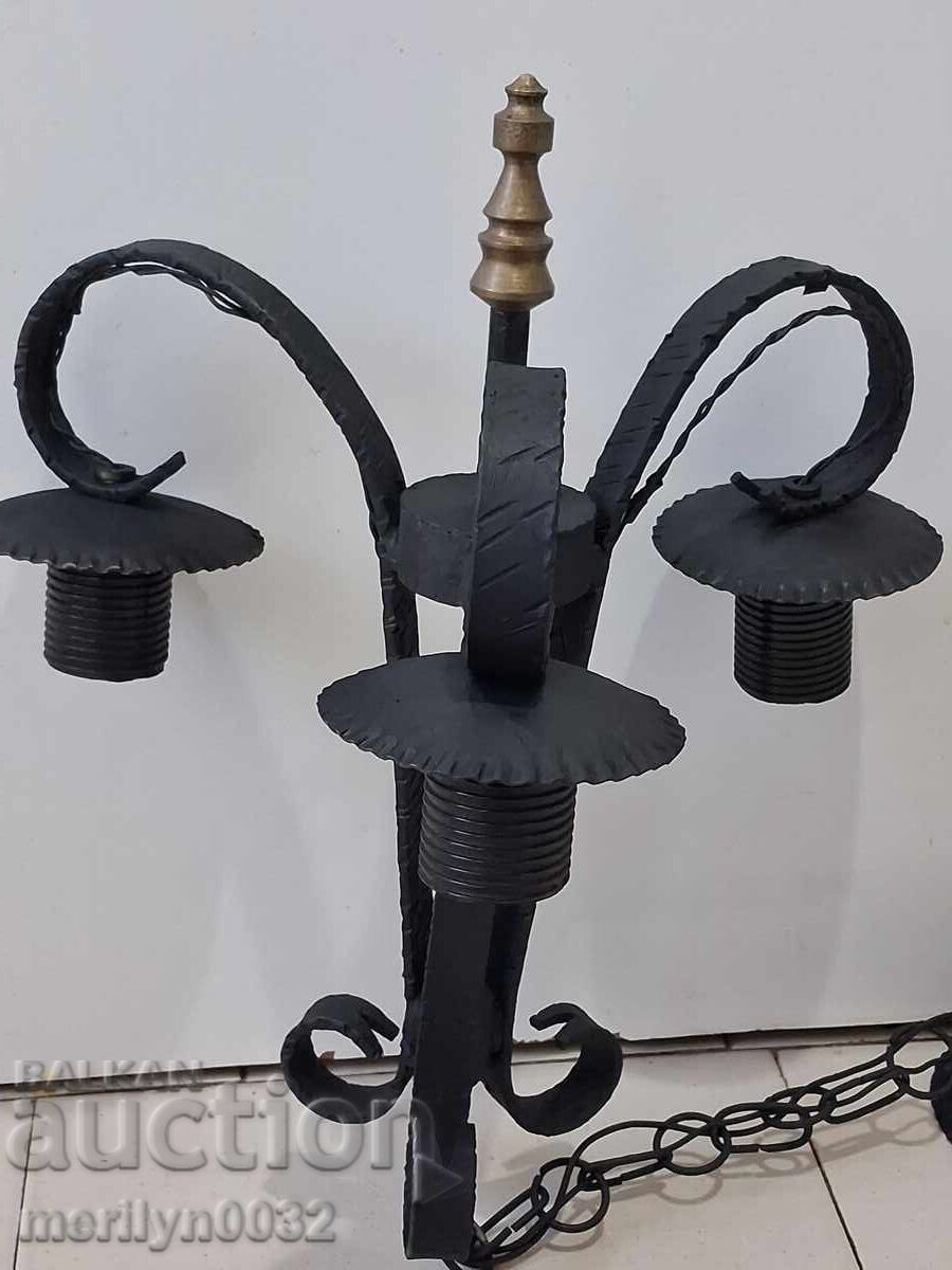 Old wrought iron engraved chandelier lamp without lampshade - 5