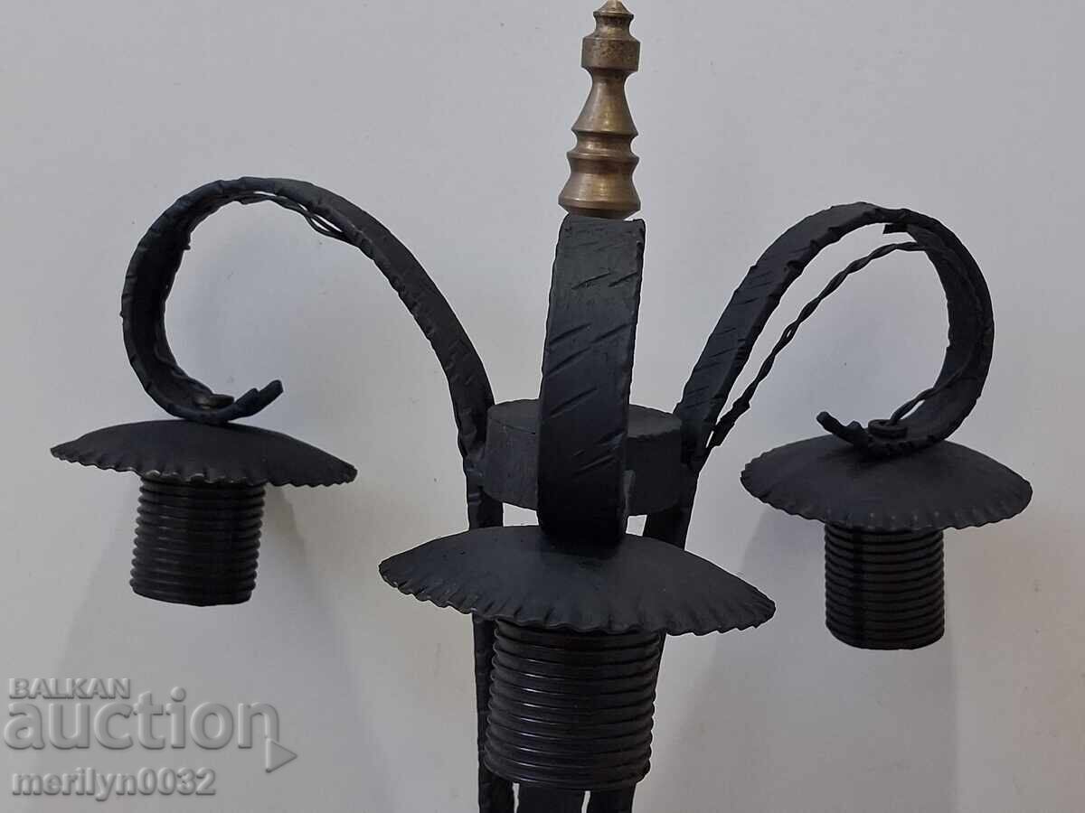 Old wrought iron engraved chandelier lamp without lampshade - 7
