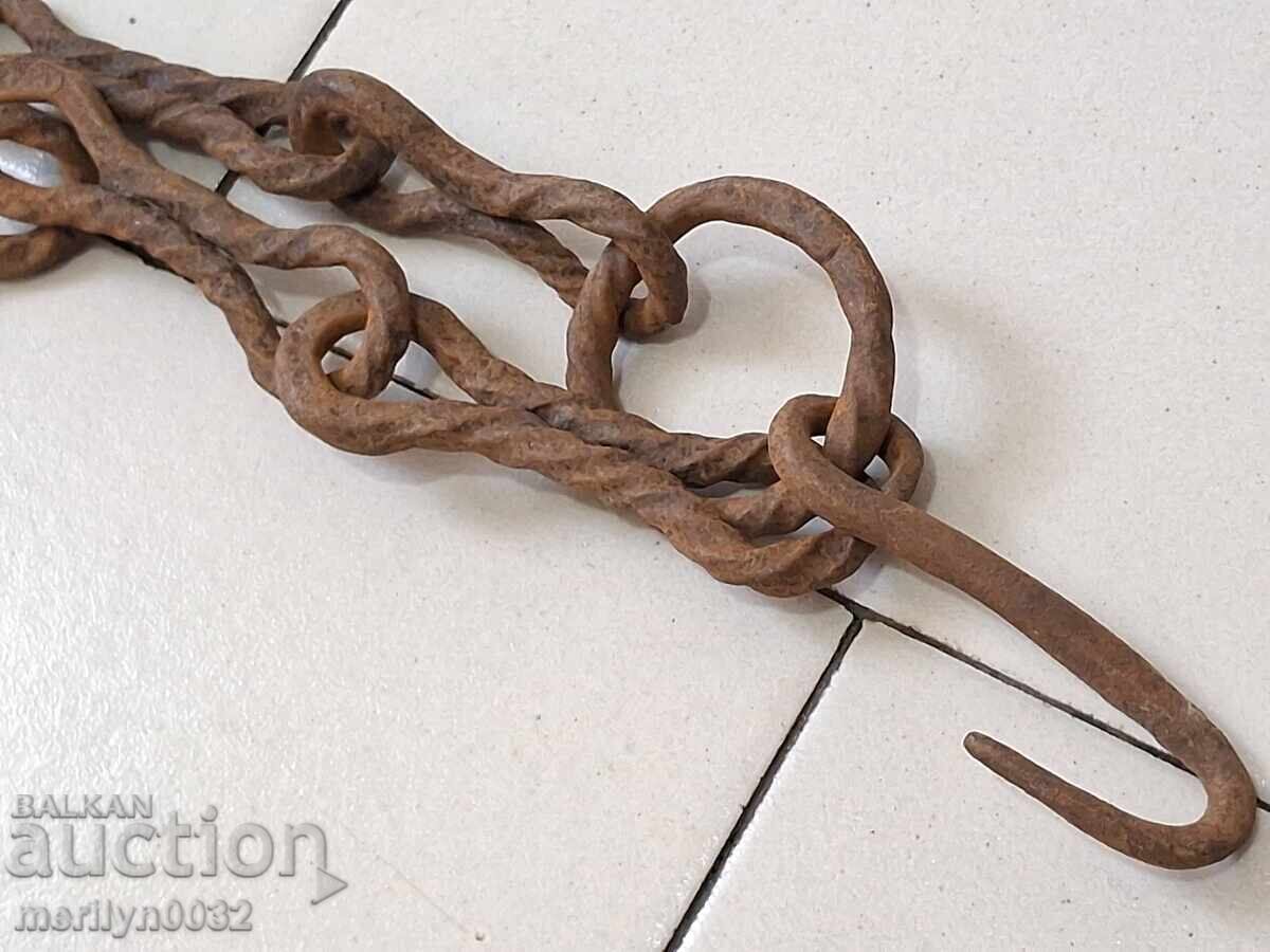 Auction  Old wrought iron chain with hook, hearth chain hook chain
