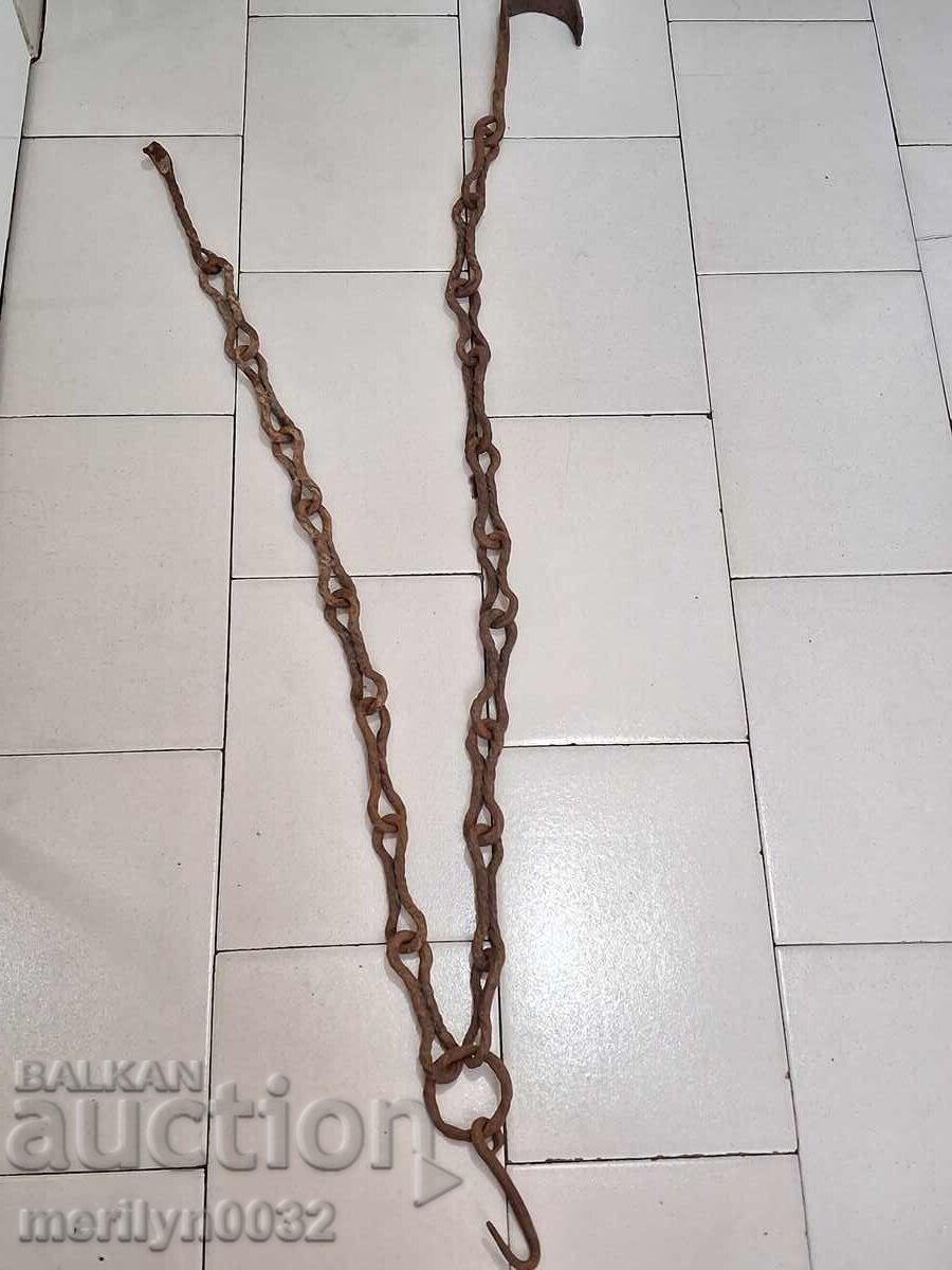 Old wrought iron chain with hook, hearth chain hook chain - 5