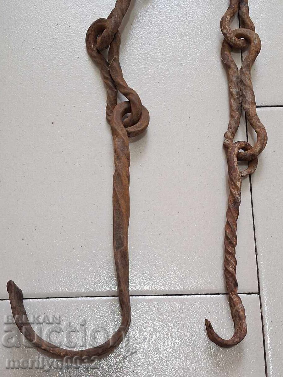 Old wrought iron chain with hook, hearth chain hook chain - 7