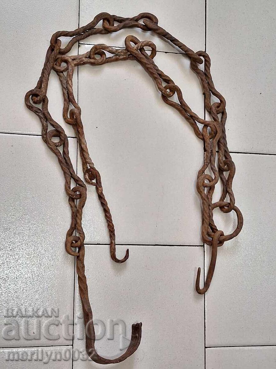 Old wrought iron chain with hook, hearth chain hook chain