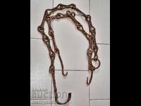 Lant vechi din fier forjat cu carlig, lant vatra carlig