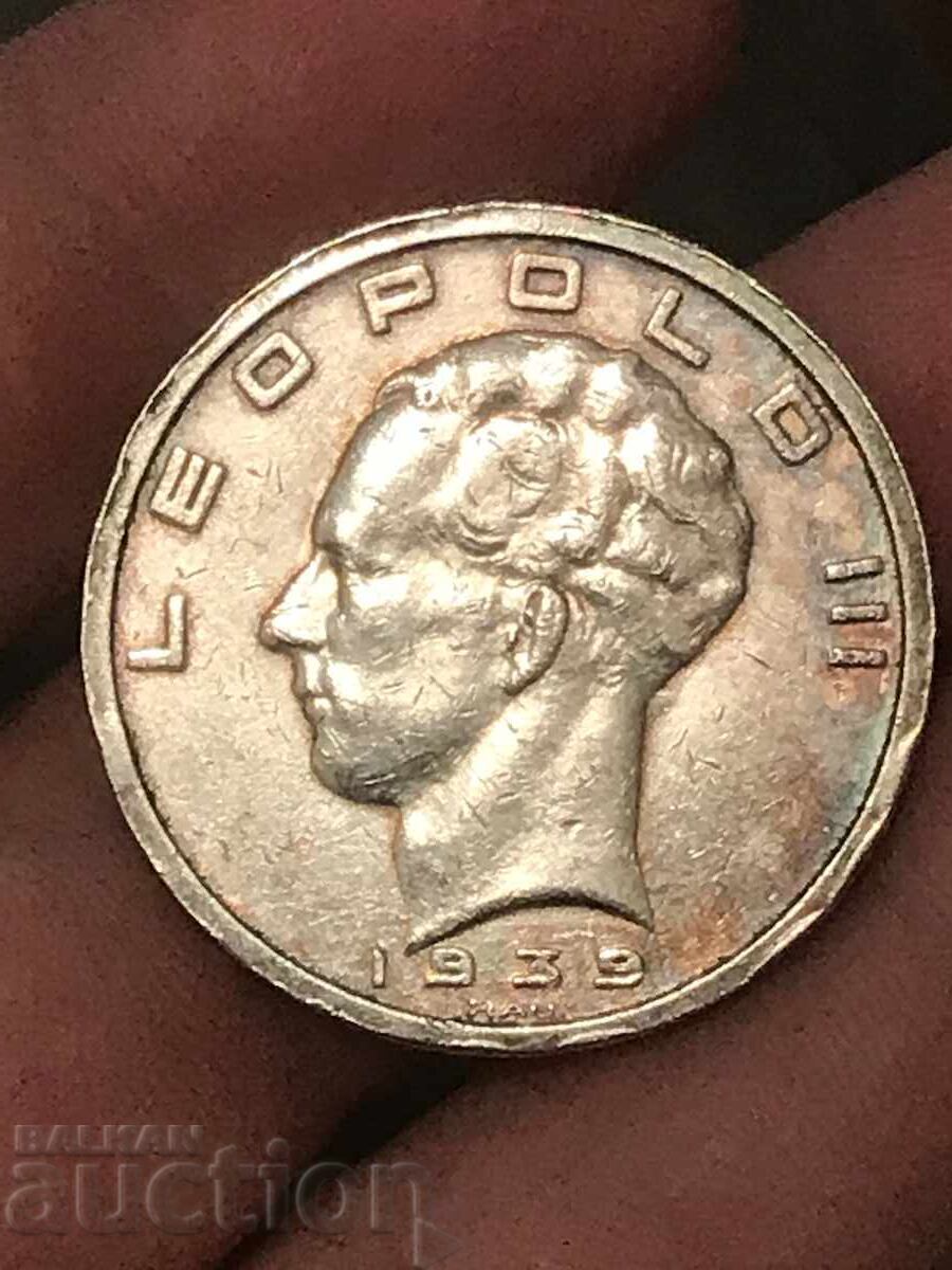 Белгия 50 франка 1939 Леополд III сребро Белгия 50 франка 1939 Леополд III сребро