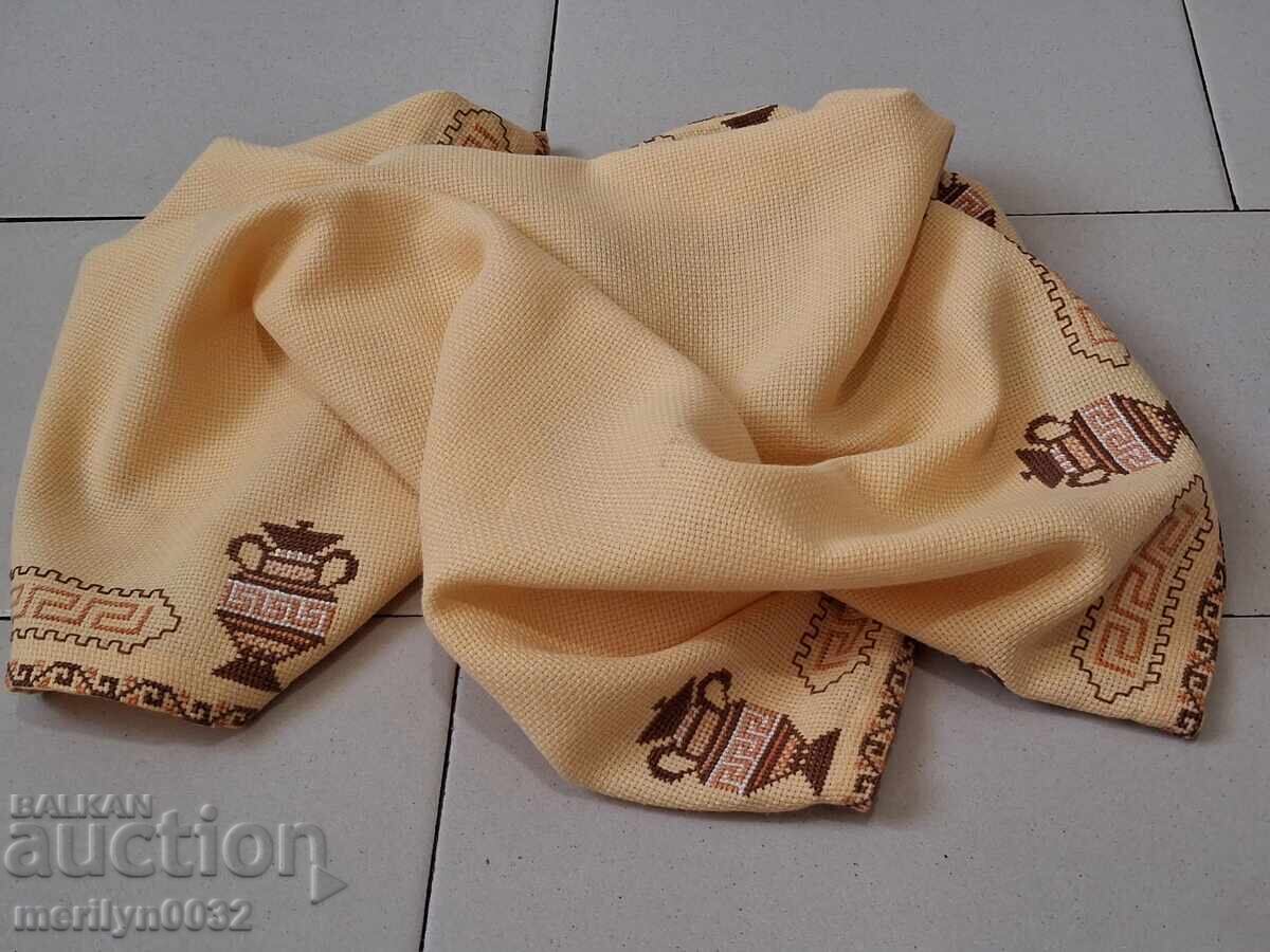 Old plaid with embroidery tablecloth - 6