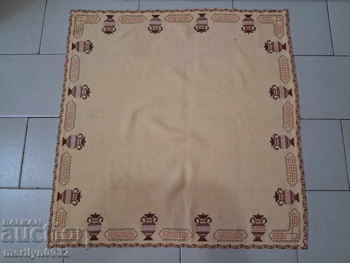 Old plaid with embroidery tablecloth