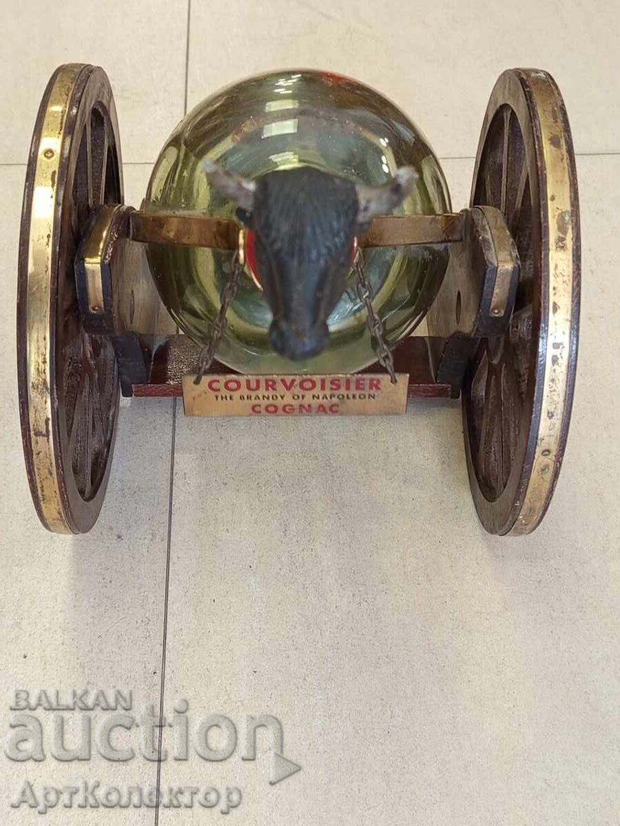 Old cognac bottle on a wooden base with brass COURVOISIER - 5