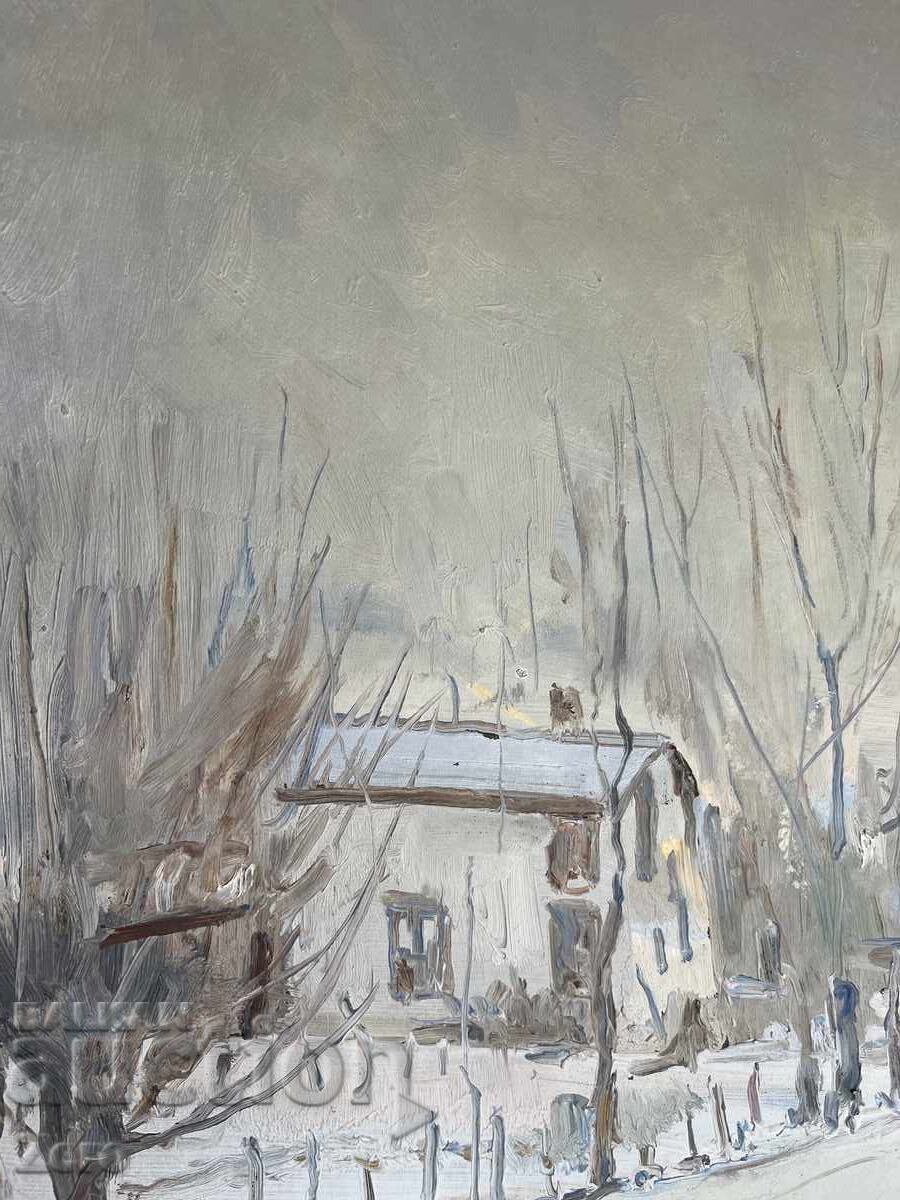 Стара Картина от Любен Доганов 1932г. Зимен Пейзаж - 6
