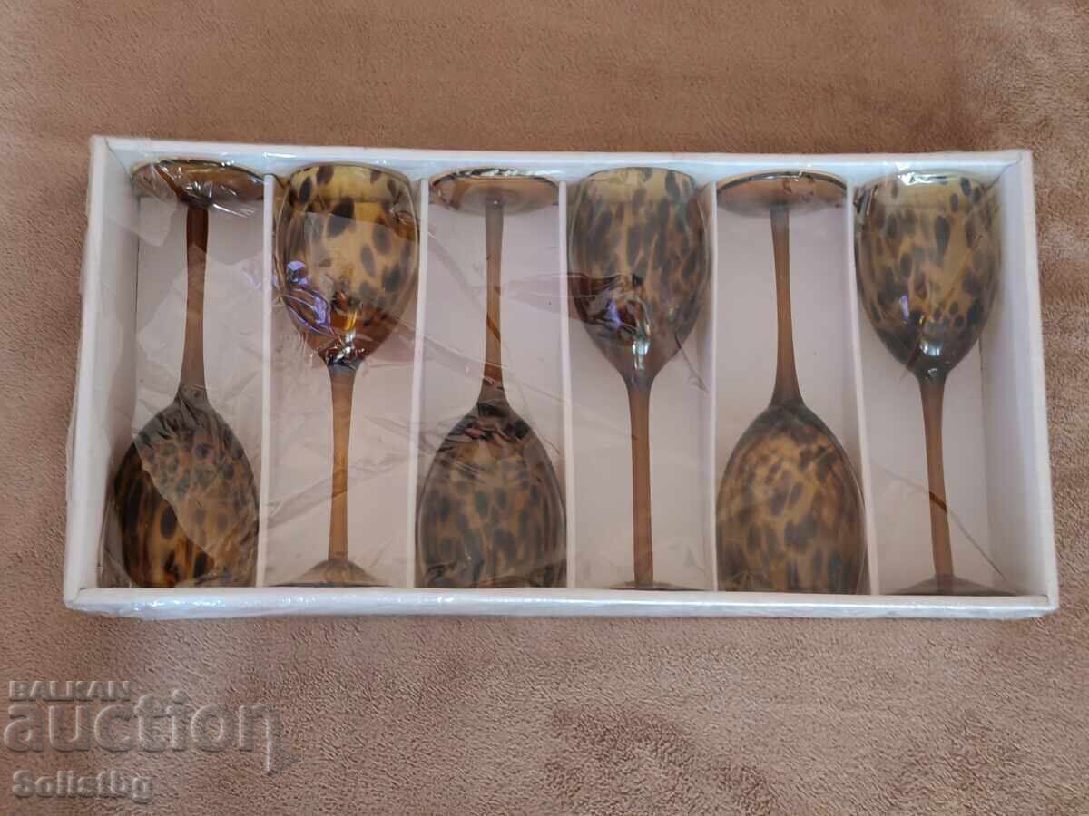 Set de 6 pahare vintage pentru vin alb, chihlimbar