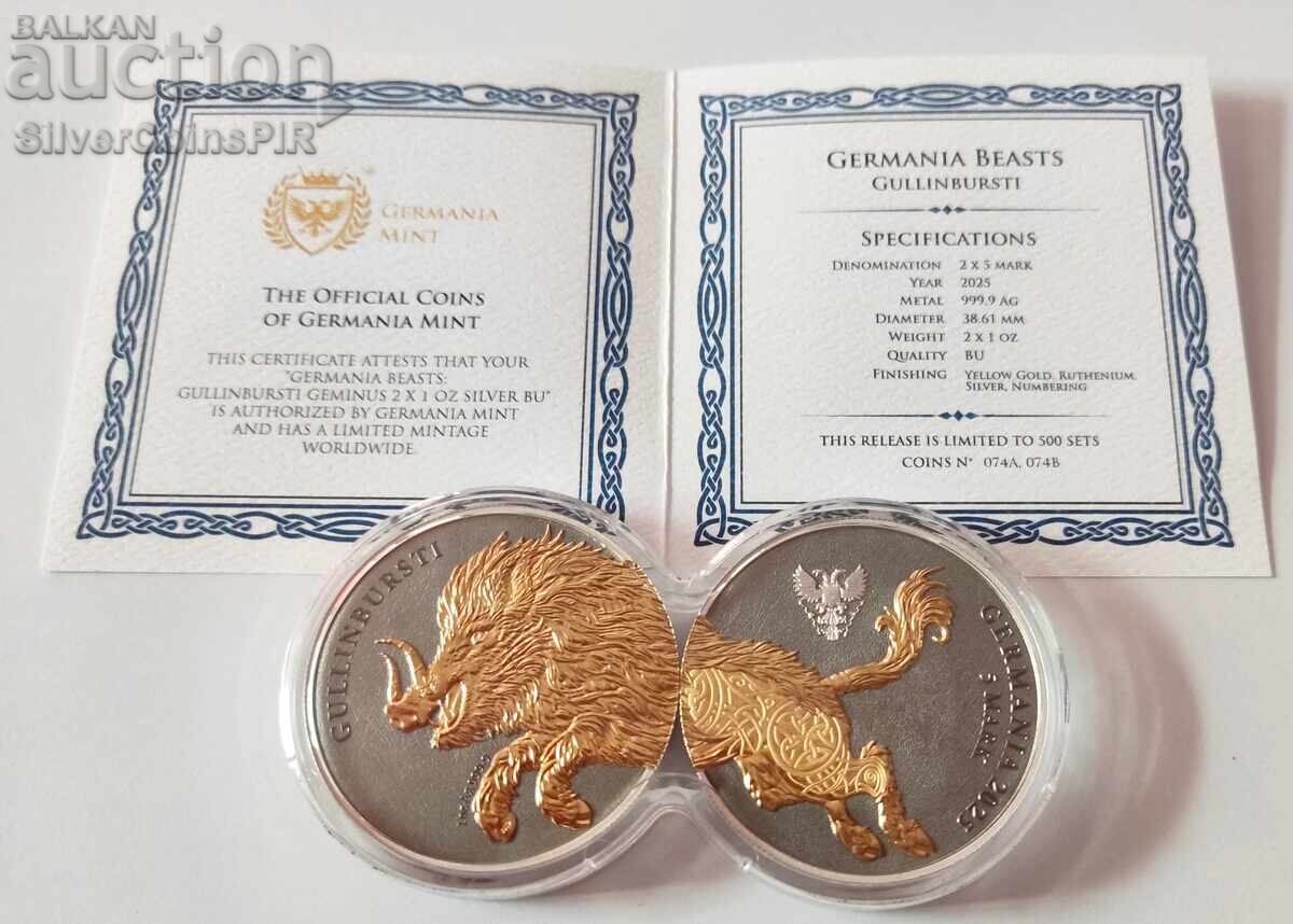 Silver 2x1 oz Golden Boar 2025 The Beasts of Germania Mint with price 760.00 BGN | € 388.58 Silver 2x1 oz Golden Boar 2025 The Beasts of Germania Mint with price 760.00 BGN | € 388.58