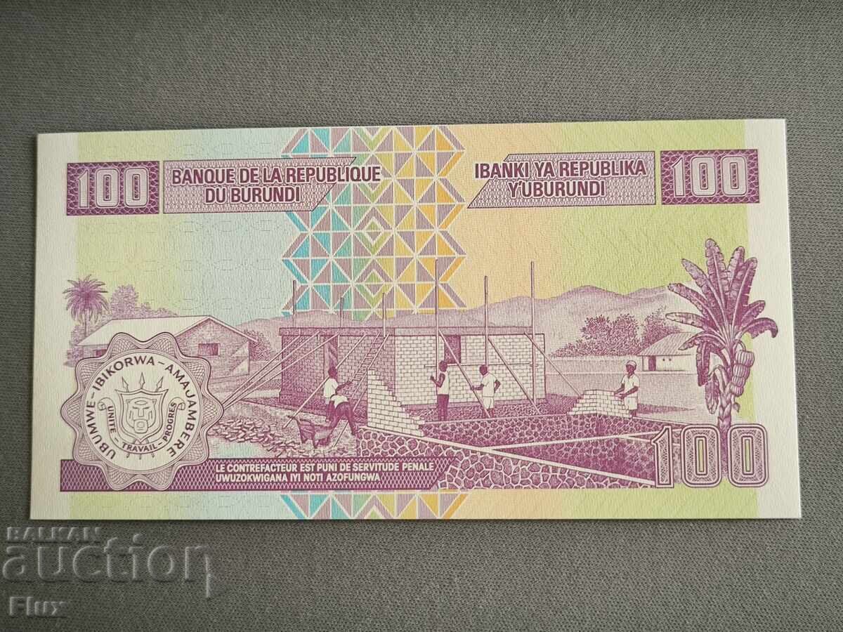 Банкнота - Бурунди - 100 франка UNC | 2001г. с цена 4.50 лв. | € 2.30
