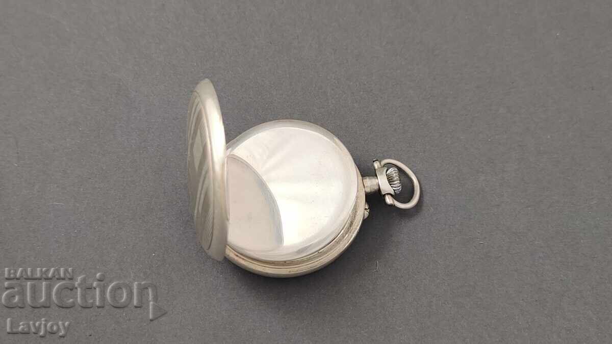Ceas de buzunar argintat cu cadran din porțelan pictat - 6